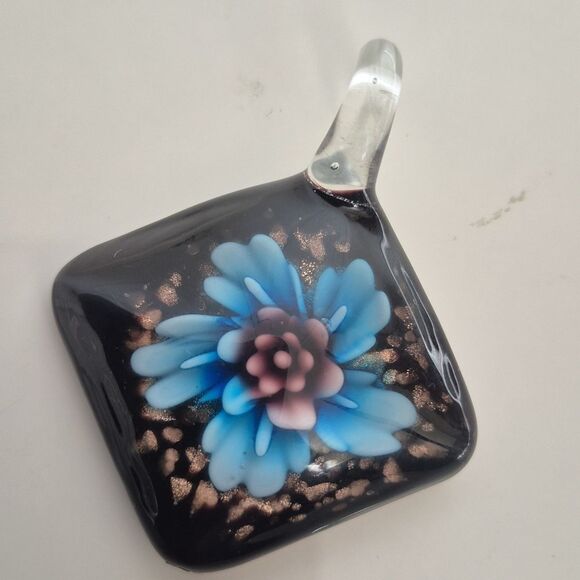 Murano Glass Pendant with Blue Flower Design - Picture 13 of 16